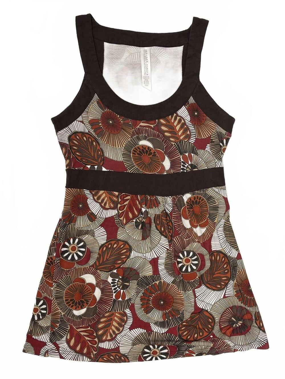 Y2K Point Zero Brown Orange Retro Floral Print Sleeveless Babydoll Mini Dress M